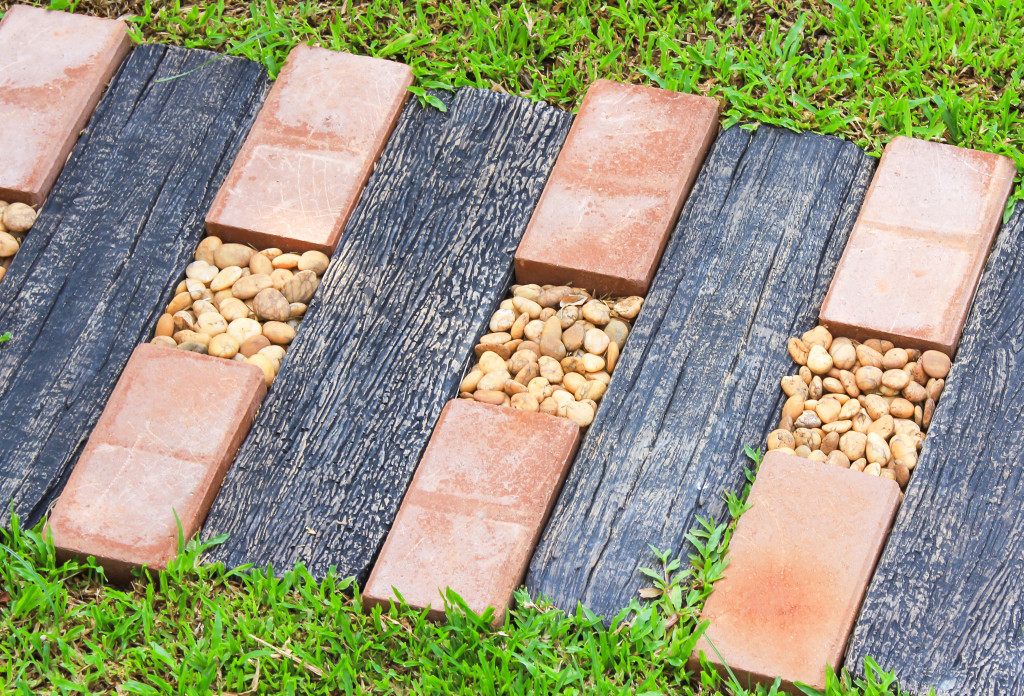 Closeup of a pathway in a garden